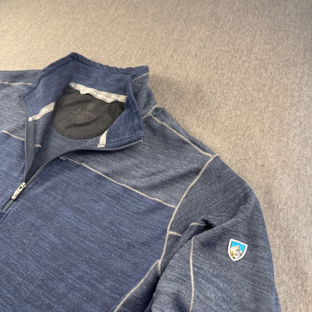 Kuhl Revel 1/4 Zip Sweater Mens Medium Blue Heathered Thumbhole Pullover